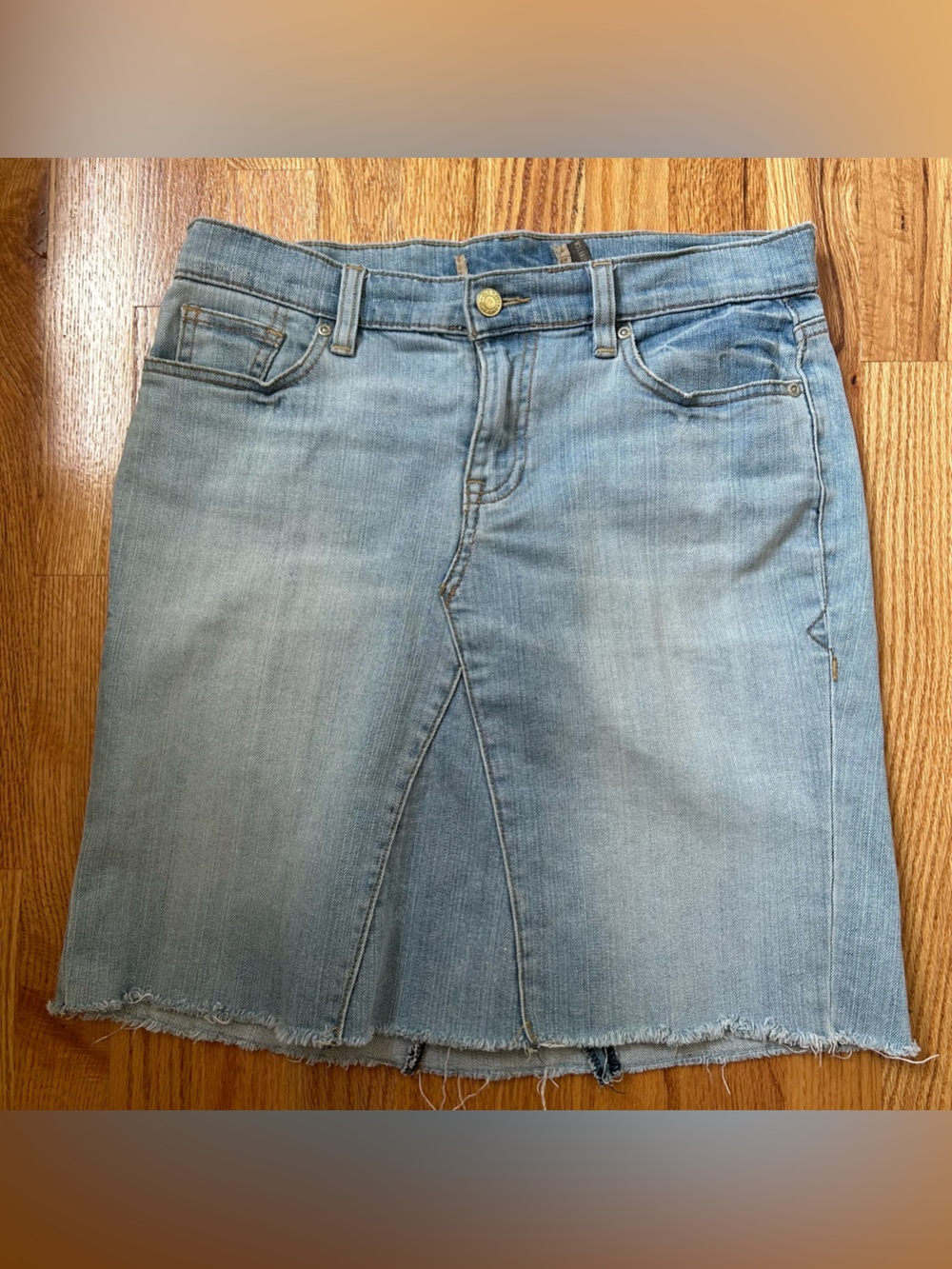 Old Navy Light Blue Denim Midi Skirt with Front Panel